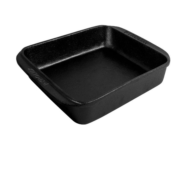 Square Pyrolux roaster (30cm) in heavy-duty cast iron, featuring PFOA-free non-stick surface for healthy, oil-free cooking.