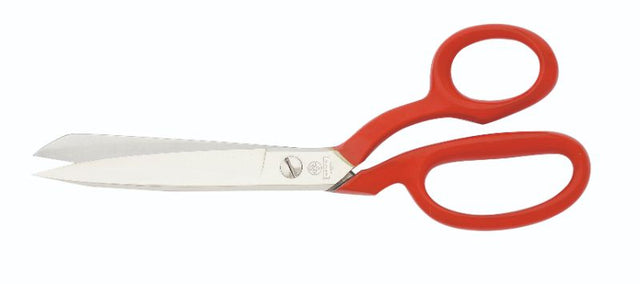 Left-handed dressmaking scissors (20cm) with serrated blade, nickel plated steel for precise, effortless cutting through fabrics.