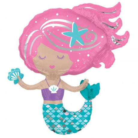 Vibrant 73cm Shimmering Mermaid foil balloon, ideal for mermaid-themed parties and oceanic celebrations.