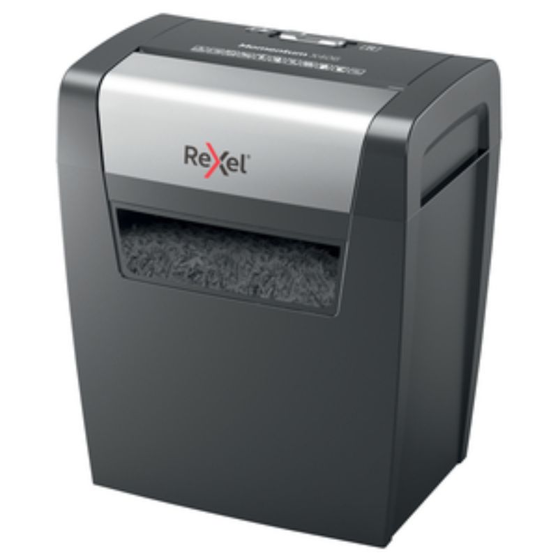 Kensington Rexel Momentum X406 shredder with cross-cut design, shredding 6 sheets for secure document disposal.