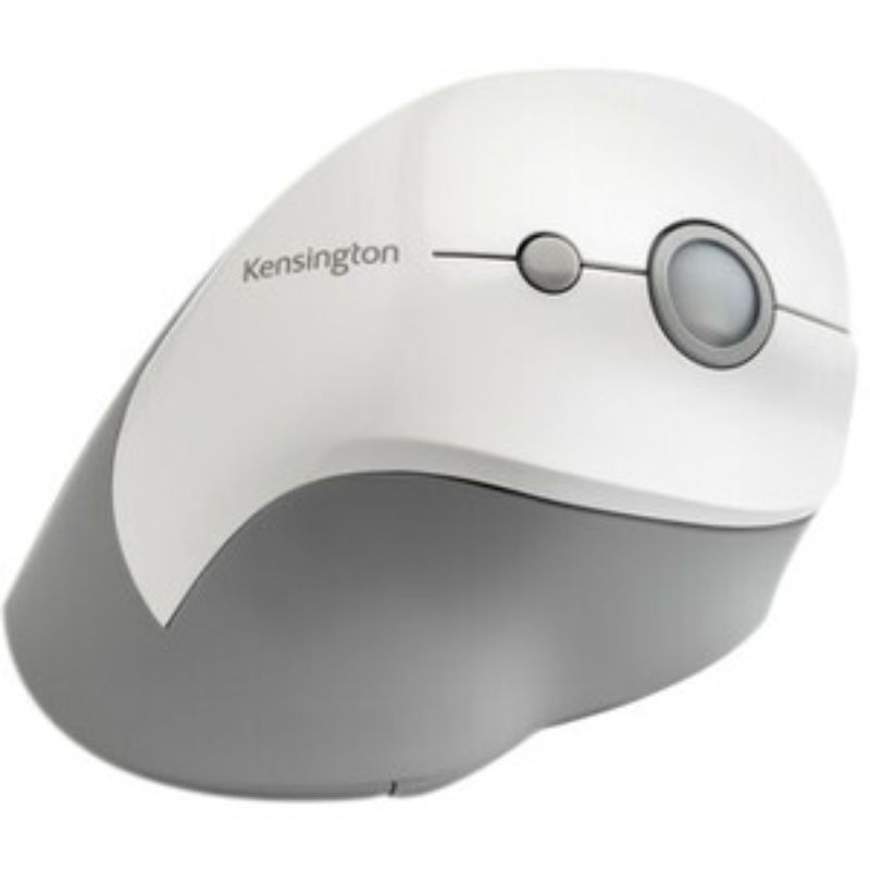 Kensington Pro Fit Ergo Vertical Wireless Mouse featuring ergonomic design, six buttons, and wireless connectivity up to 20 meters.