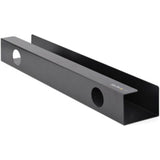 Cable management tray in black steel, 23.6"L x 4.5"D x 3"H, securely organizes cables under desks, eliminating clutter.