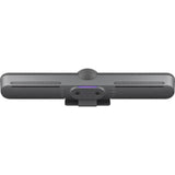 Logitech Rally Bar video conferencing camera in graphite with 4K video, USB connectivity, and advanced AI features for meetings.