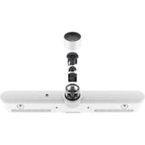 Logitech Rally Bar in white, a 4K video conferencing camera with 3x zoom, AI framing, and USB 3.0 connectivity for meetings.