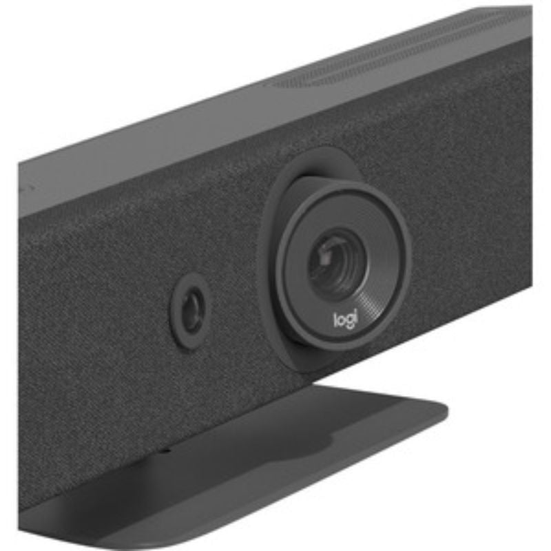 Logitech Rally Bar Mini: advanced video conferencing camera for small rooms, 30 fps, 4x zoom, AI-driven audio and video quality.