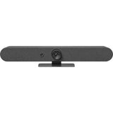 Logitech Rally Bar Mini video conferencing camera in graphite, featuring 4K resolution, 30 fps, and 4x digital zoom for small meetings.