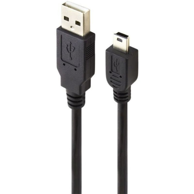 Black Alogic USB 2.0 Type A to Type B Mini cable (5m) for data transfer and charging mobile devices, cameras, and more.