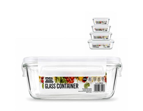 Max Brand Glass Rectangle Container 630ml - Pack of 24