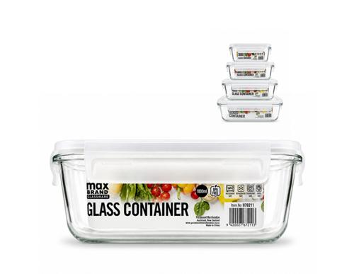 Max Brand Glass Rectangle Container 1000ml - Pack of 12