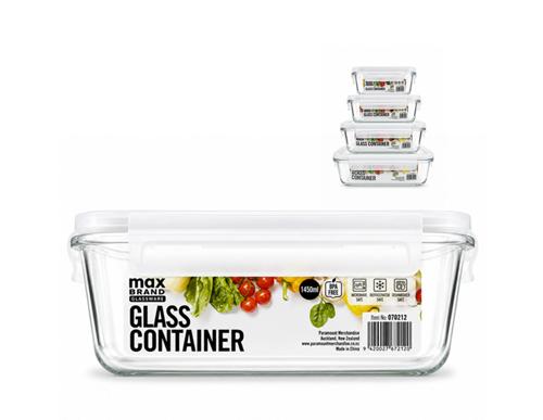 Max Brand Glass Rectangle Container 1450ml - Pack of 12