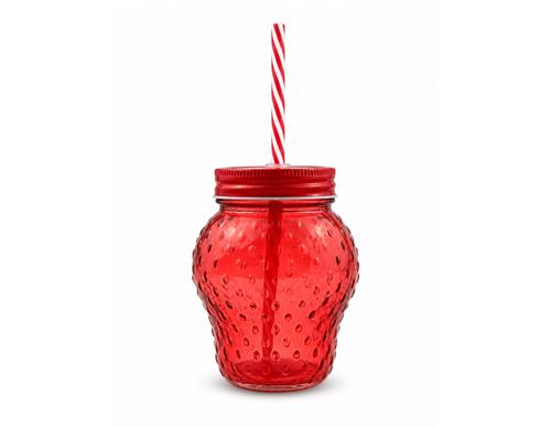 Max Brand Strawberry Drinking Jar with Straw 510ml - Pack of 12