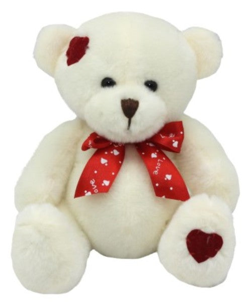 Plush Toy - Heart Patch Bear - 19cm (White/ Red)