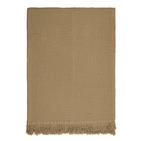 Stonewashed Lindis Throw in OAK, 100% cotton, soft, fringed edges, 140 x 160 cm, perfect for cozying up or decor.