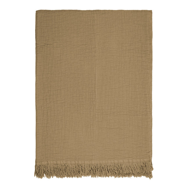 Stonewashed Lindis Throw in OAK, 100% cotton, soft, fringed edges, 140 x 160 cm, perfect for cozying up or decor.