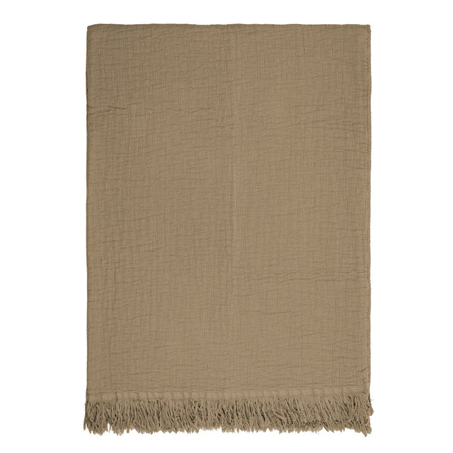 Luxurious stonewashed cotton throw in donkey hue, 140x160cm, featuring fringed edges for elegance and comfort.