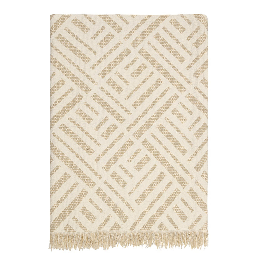 Linen blend Asher Throw with fringes in neutral tones, measuring 110 x 178 cm, perfect for beds or sofas.