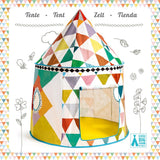 Vibrant multicoloured play tent with secure windows and door, perfect for imaginative indoor or outdoor play for kids.