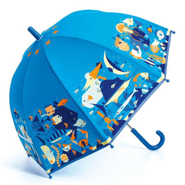 Vibrant Seaworld Umbrella featuring marine life design, safe manual opening, and spacious 68 x 70 cm coverage for kids.