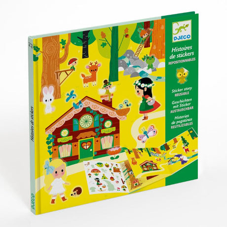 Sticker activity book featuring enchanting forest themes, created by Djeco. Perfect for creative play and exploration.