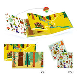 Colorful sticker activity book featuring a magical forest theme by Djeco, perfect for imaginative play and creativity.