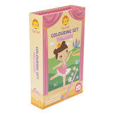 Ballet-themed colouring set with 48 pages, markers, stickers, and storage drawers for creative kids aged 3+.