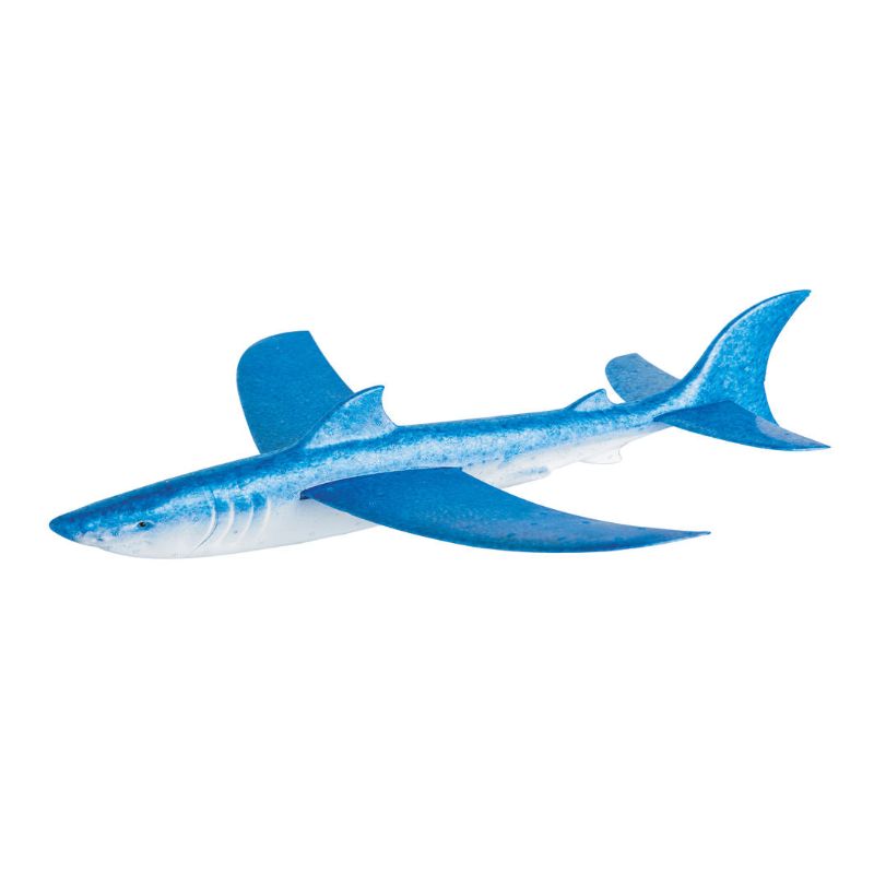 Lightweight foam Flying Shark glider with 46cm wingspan, designed for kids 3+, promotes outdoor fun and imaginative play.