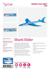 Lightweight foam Flying Shark glider with 46cm wingspan, designed for kids 3+, offers 40m gliding fun and easy assembly.