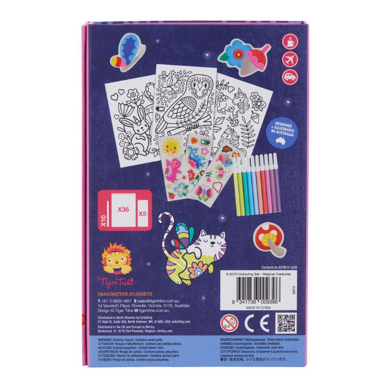 Colouring set featuring magical creatures like unicorns and dragons, designed to inspire creativity in young artists.