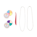 Colourful polymer clay necklace-making kit with tools and instructions for creative DIY jewelry design.