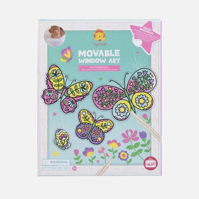 Colorful movable butterfly window stickers by Tiger Tribe, designed for creative decorating and endless reusability.