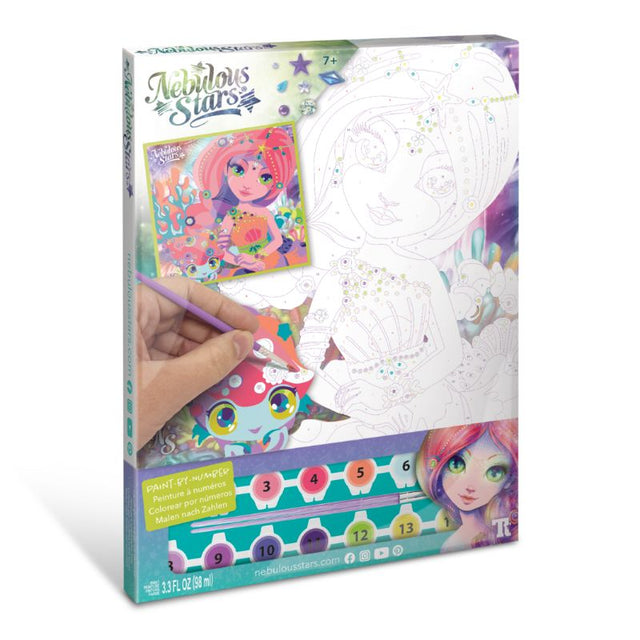 Paint-by-Number kit featuring Coralia design with vibrant marine life, pre-printed canvas, paints, and brushes for all skill levels.