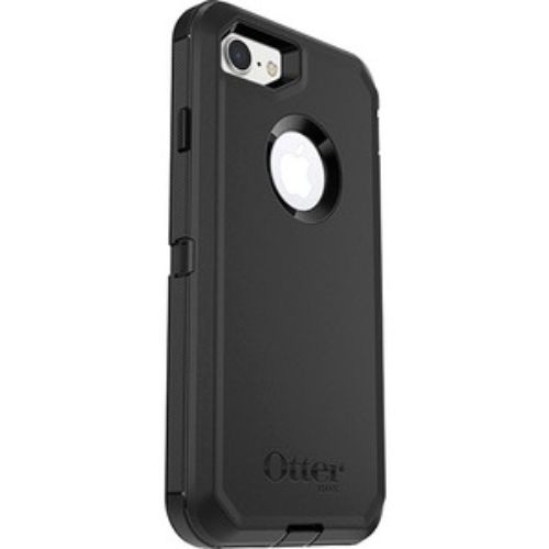 OtterBox Defender Carrying Case for iPhone 7/8 in black, featuring drop-resistance, dust-resistance, and a secure belt clip.