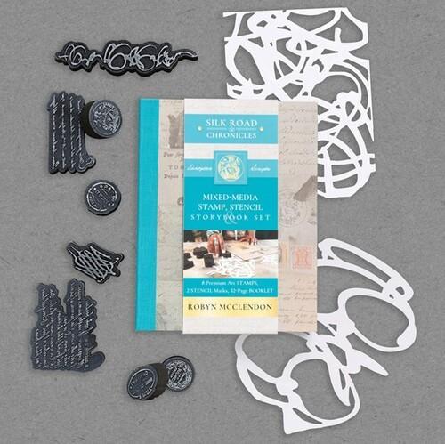 Mixed Media Stamp Stencil and Storybook Set European Scripts by Robyn McClendon
