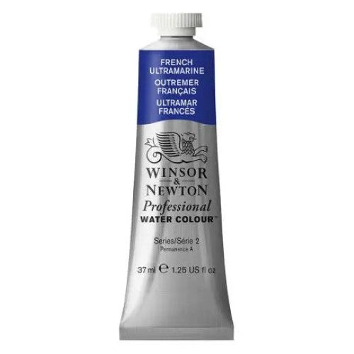 Winsor & Newton 37ml Professional Watercolour in vibrant French Ultramarine S2, known for its intense blue and exceptional transparency.