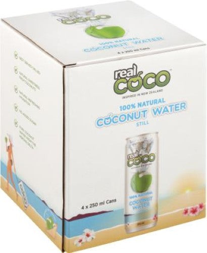 Refreshing Water Coconut Natural 250ml Can by real Coco, packed with real coconuts for hydration and electrolytes.