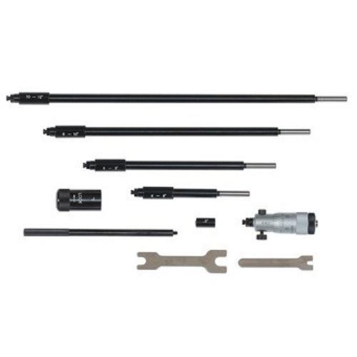 Mitutoyo Inside Micrometer Set with 2-12" capacity, featuring interchangeable rods for precise inside measurements.