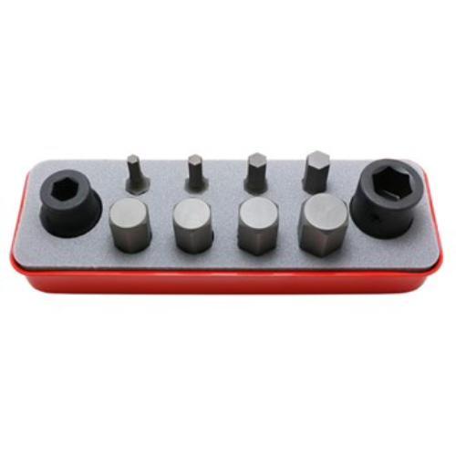 Koken 14209M Impact Hex Bit Socket Set includes 10 pieces, featuring durable bit holders and hex bits from 5mm to 19mm.