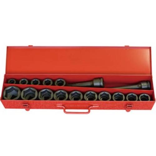 Koken 16245M 17pc impact socket set features durable chrome molybdenum sockets from 19mm to 50mm, ideal for heavy-duty tasks.