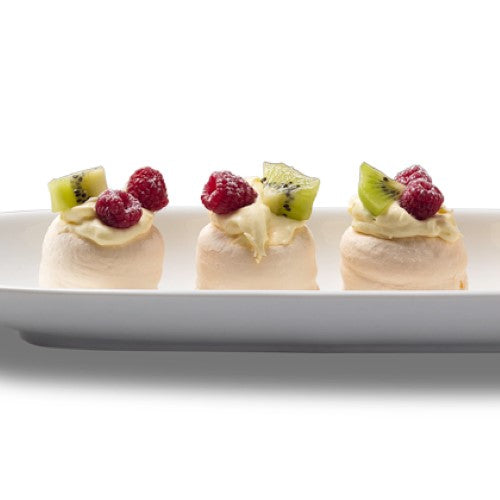 Delicate 8.5g pavlovas with vanilla flavor, ideal for desserts or toppings; gluten-free, 48 pieces per pack from New Zealand.