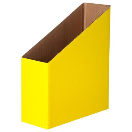 Bright yellow magazine storage boxes in a pack of 5, ideal for organizing papers and magazines in homes, classrooms, or offices.