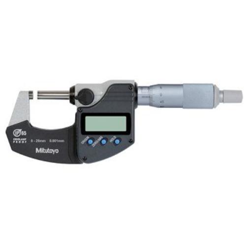 Mitutoyo Digimatic Micrometer 0-25mm, IP65 rated, with easy-read LCD and precise 0.001mm resolution for industrial use.