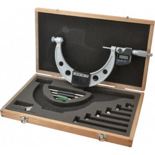 Mitutoyo Digimatic Outside Micrometer Set, 0-6"/150mm, with interchangeable anvils and IP65 protection for precise measurements.