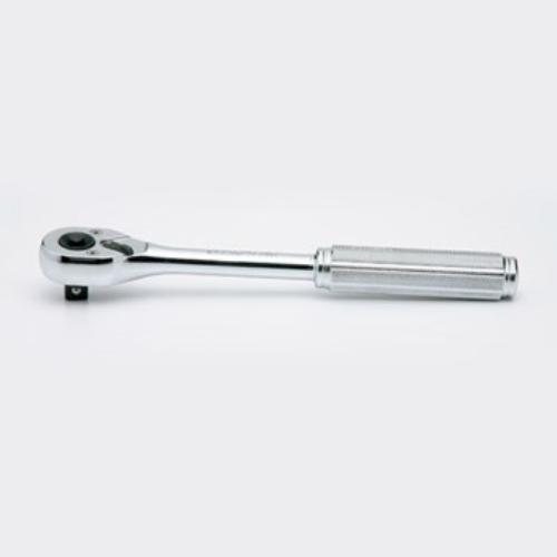 Koken 3753NB 3/8" drive ratchet, 200mm, features knurled handle, 24 teeth, and quick release button for efficient use.