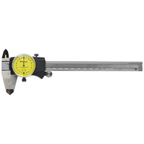 Mitutoyo Dial Caliper 150mm x 0.02mm with durable design, ultra-smooth sliding, and easy-to-read yellow dial for precision measurement.