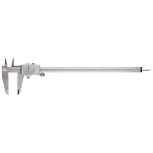 Mitutoyo Dial Caliper 8" x .001" with yellow dial, smooth sliding, durable coating, and large finger rest for precision measurements.