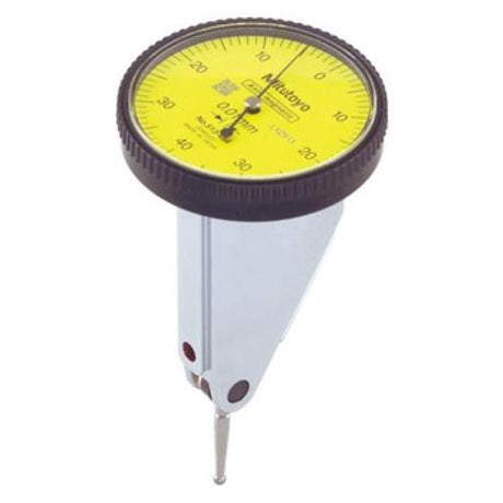 Mitutoyo Dial Test Indicator with 0.8mm travel, 0.01mm graduations, designed for precise measurements and hard-to-reach surfaces.