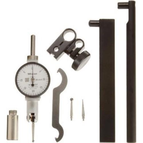 Mitutoyo Pocket Dial Test Indicator with jeweled bearings, .04" travel, .001" graduations, and adjustable 220° stylus.