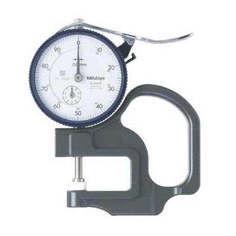 Mitutoyo Dial Thickness Gauge 20mm for precise measurements of thin materials like paper, with 0.01mm accuracy and durable ceramic contact points.