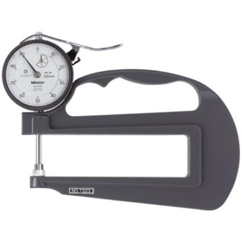 Mitutoyo dial thickness gauge for precise measurement of thin materials, featuring a 20mm capacity and 120mm deep throat design.