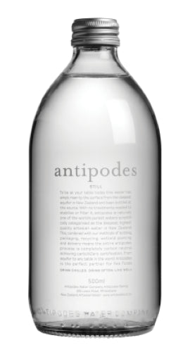 24-pack of Antipodes Still Water bottles, sourced from New Zealand's deep aquifers for pure hydration and smooth taste.